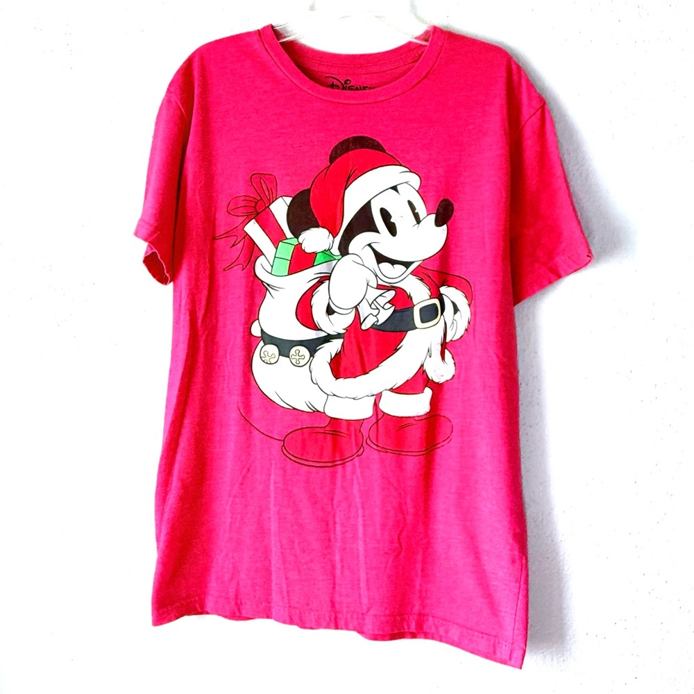 Mickey Mouse Santa Disney T-Shirt Short Sleeve Men’s Size M Red Christmas
